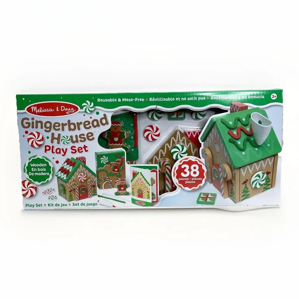 Melissa & Doug Wooden Gingerbread House Christmas Holiday Playset 38 Pcs NEW